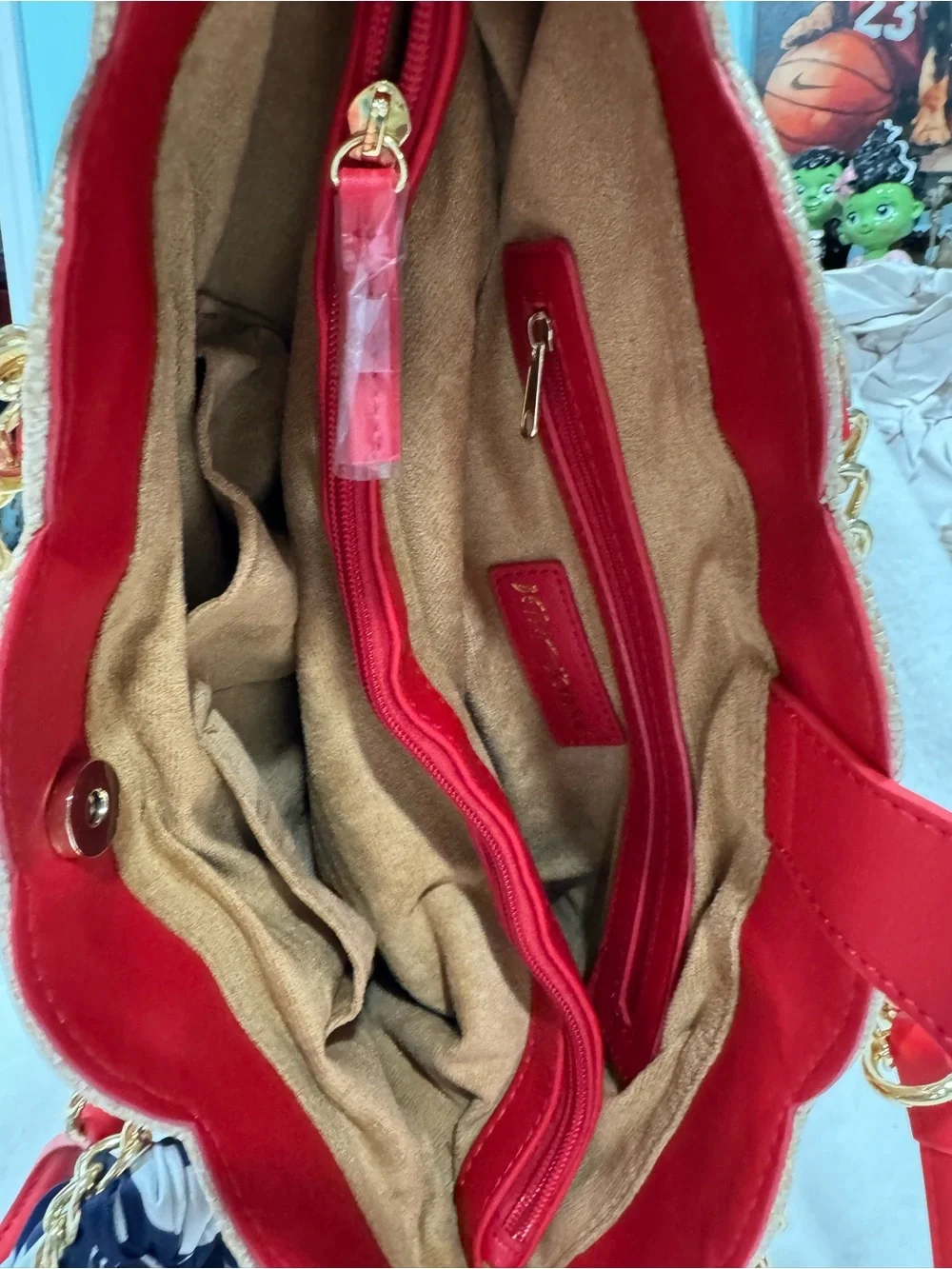 NWOT- Betsey Red Embroidered Tote with Navy-White Scarf